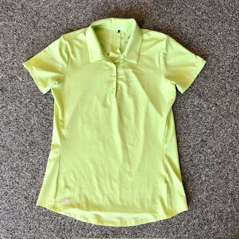 Adidas Neon Green short Sleeve Polo Primegreen, Button Neckline size S